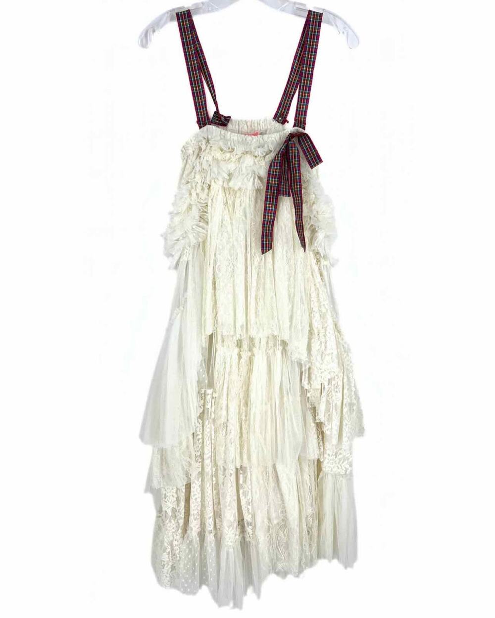 Free People Size L Ivory/Multi Lace Tiered NEW Designer Dress Maxi